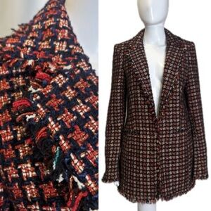 Long Tall Sally Tweed Boucle Fringe Metallic Blazer Womens Size 6 Long Jacket